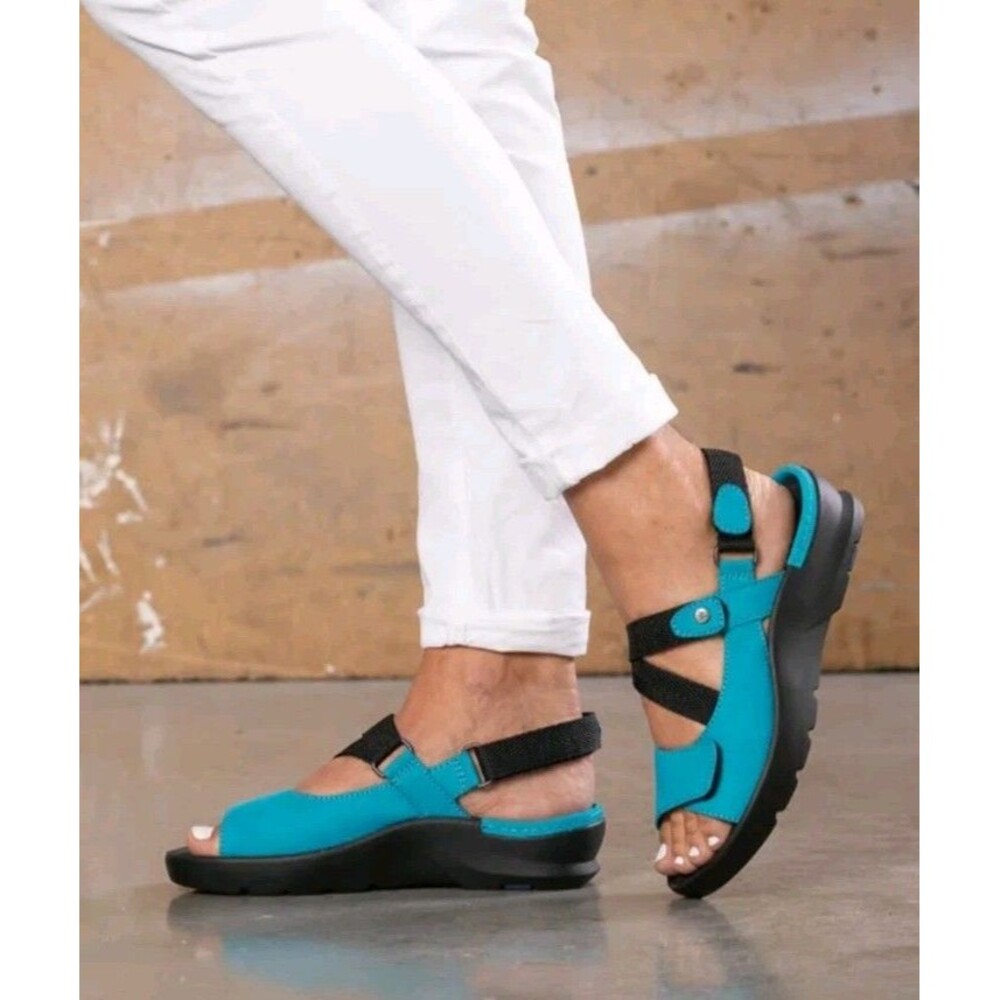 Wolky Lisse Turquoise Nubuck Leather Sandal Memory Foam Footbed Sz 8 EU 39
